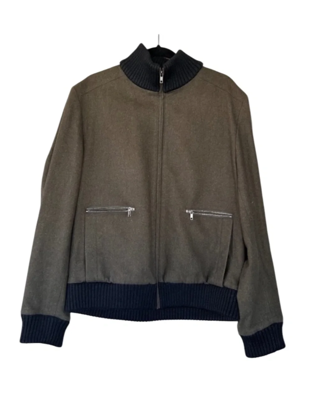 Hugo Men's Green Bomber Jacket Cashmere Wool Zip up Size XL - Picture 2 of 11